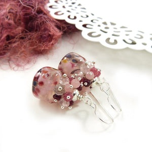 Pale pink Lampwork Bead and gemstone drop earrings