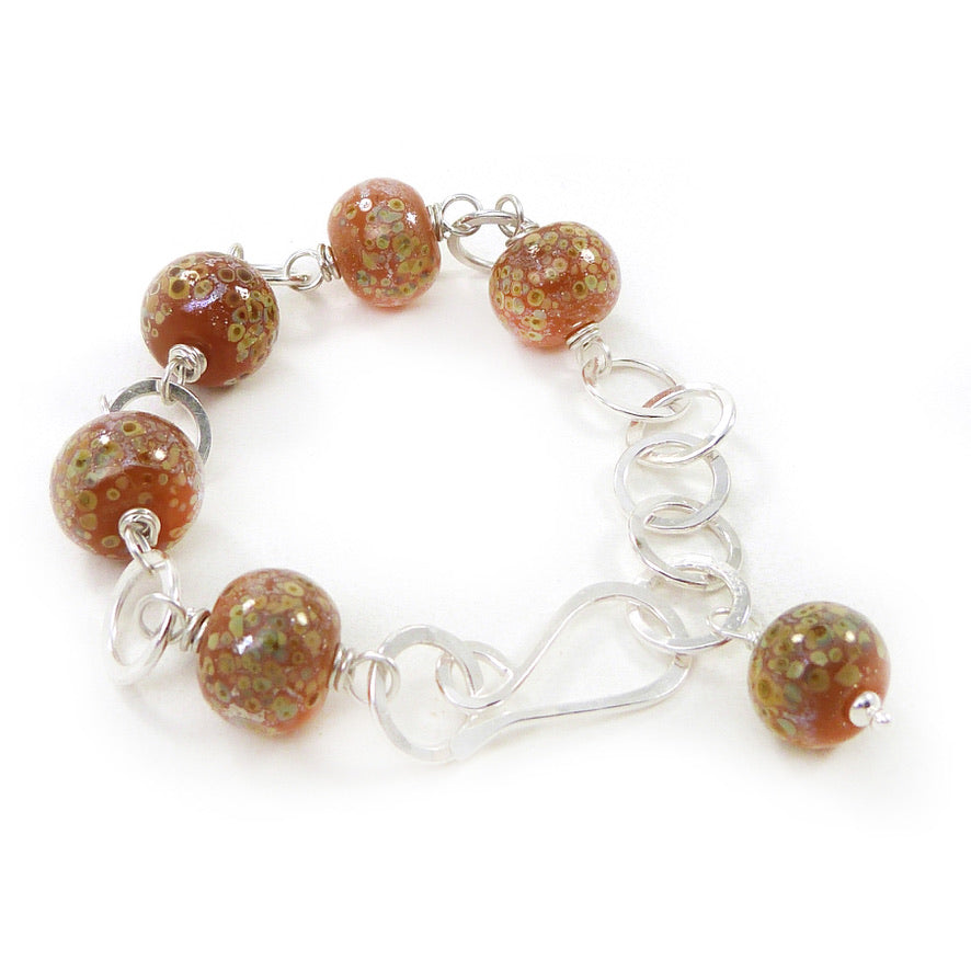 AUTUMN LEAVES, handmade bracelet, shops lampwork and sterling silver