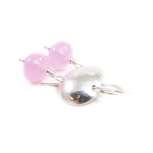 Petal Pink Bead and Hammered Silver Disc Drop Earrings