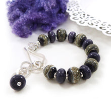 Indigo  and cream glass bead and silver bracelet