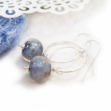 Iridescent Blue Lampwork Glass and Sterling Silver Drop Earrings