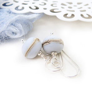 Pastel Blue Lampwork glass bead and silver drop earrings