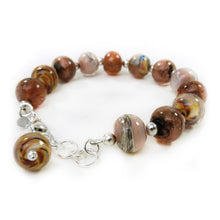 Warm brown and peach lampwork glass and silver bracelet