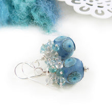 Baby Blue Lampwork Glass Bead, Gemstone and Sterling Silver Earrings