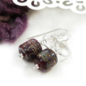 Speckled red lampwork glass bead and sterling silver drop earrings