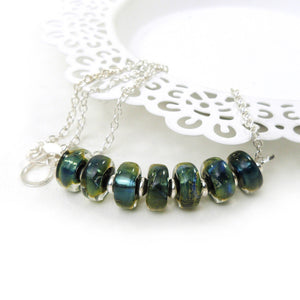 Green glass bead and sterling silver necklace