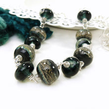 grey green organic style lampwork bead and silver necklace