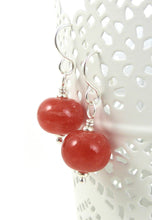 Coral red lampwork glass bead and sterling silver drop earrings