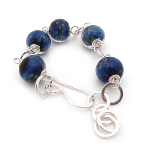 Blue lampwork glass bead and sterling silver chunky bracelet