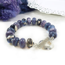 Blue Violet Lampwork Glass Bead and Silver Bracelet ~Twilight~