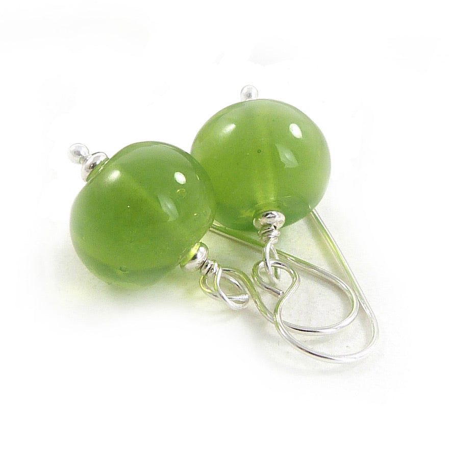 Bright green glass bead drop earrings