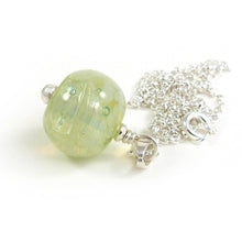 Pale Pearlescent Green Lampwork Glass Bead Pendant and Sterling Silver Chain