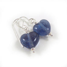 Indigo blue lampwork glass heart drop earrings