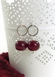 Deep Red Lampwork Glass Bead and Sterling Silver Earrings