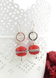 Red lampwork glass bead and silver drop earrings