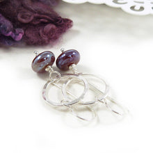 Deep Pink Metallic Lampwork Glass and Sterling Silver Drop Earrings