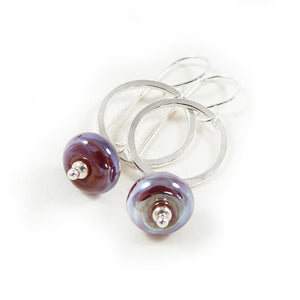 Deep Pink Metallic Lampwork Glass and Sterling Silver Drop Earrings
