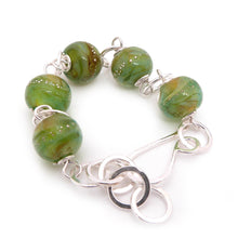 Bright Green Lampwork Glass Bead and Silver Chunky Bracelet