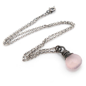 Rose Quartz Wire-Wrapped Gemstone Pendant with Oxidised Sterling Silver Chain