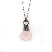 Rose Quartz Wire-Wrapped Gemstone Pendant with Oxidised Sterling Silver Chain
