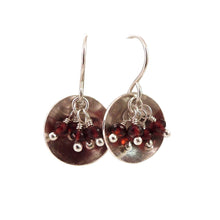 Drop Earrings with garnet gemstones in a sterling silver dish