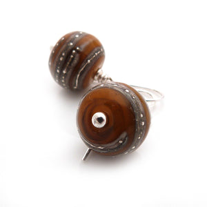Ochre organic-style Lampwork glass bead drop earrings