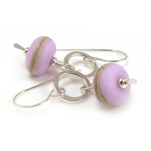 Lilac Lampwork Glass and Silver Dangle Earrings