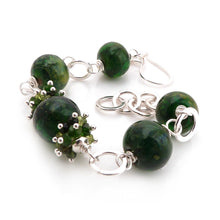 Deep Green Lampwork Glass, Gemstone and Sterling Silver Bracelet ~Forest~