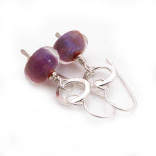 Magenta Lampwork glass bead and sterling silver drop earrings