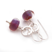 Magenta Lampwork glass bead and sterling silver drop earrings