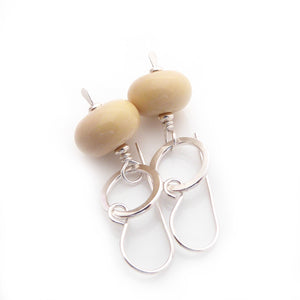 Pale Yellow Lampwork Glass Bead and Silver Dangle Earrings