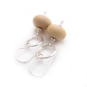 Pale Yellow Lampwork Glass Bead and Silver Dangle Earrings