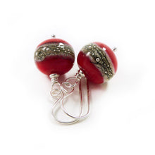  Tomato red lampwork glass bead and silver drop earrings