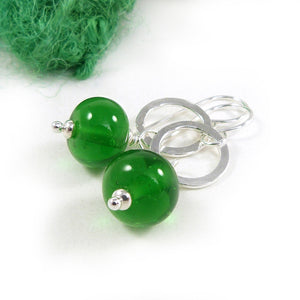 Green lampwork glass bead and sterling silver drop earrings