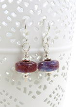 Red Purple Iridescent Lampwork Glass Bead and Sterling Silver Earrings