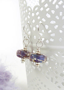 Silvered Purple Lampwork Glass Bead and Sterling Silver Earrings