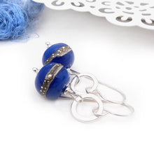 Bright Blue lampwork glass and silver drop beads