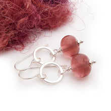 Warm Rose Lampwork Glass and Sterling Silver Drop Earrings