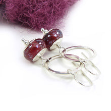 Cranberry lampwork glass and silver drop earrings