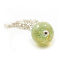 Pale Pearlescent Green Lampwork Glass Bead Pendant and Sterling Silver Chain