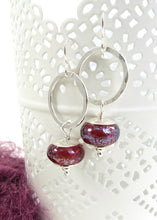 Cranberry lampwork glass and silver drop earrings