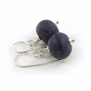 Blue violet lampwork glass bead and sterling silver earrings