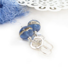 Transparent blue glass bead and silver circle drop earrings