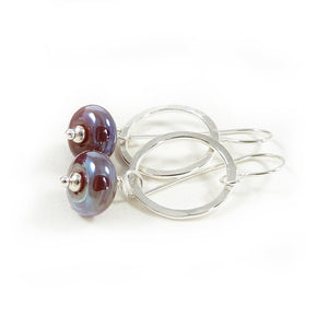 Deep Pink Metallic Lampwork Glass and Sterling Silver Drop Earrings