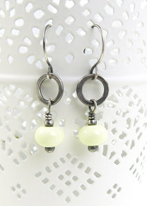 Pale yellow lampwork glass and sterling silver drop earrings