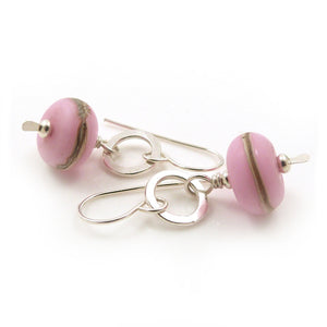 Bubblegum Pink Lampwork Glass Bead and Silver Drop Earrings