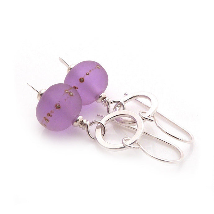 Lavender lampwork glass bead and sterling silver drop earrings