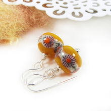 yellow murrini glass bead and silver drop earrings