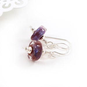 Red Purple Iridescent Lampwork Glass Bead and Sterling Silver Earrings