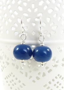 Blue Lampwork glass bead and sterling silver drop earrings